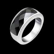 Minimalist Faceted Gemstone Inlaid Stainless Steel Band Ring