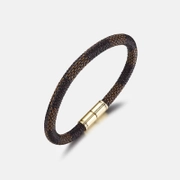 Simple Stripe Alloy Magnetic Buckle Leather Bracelet