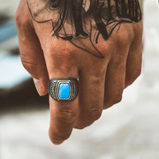 Retro Stainless Steel Agate Stone Men's Ring