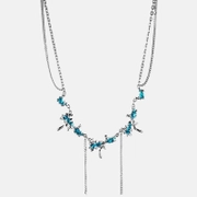Blue Glacier Tassel Stainless Steel Necklace