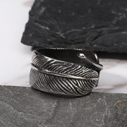 Simple Feather Stainless Steel Silver Men's Ring