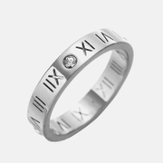 Roman Numeral Hollow Stainless Steel Zircon Ring