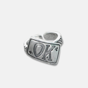 OK NO Letters Sterling Silver Irregular Open Ring