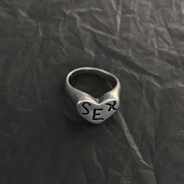 Retro SEX Heart Sterling Silver Ring - Rock & Spark