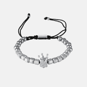 Bracelet de perles en acier inoxydable avec couronne simple et zircon